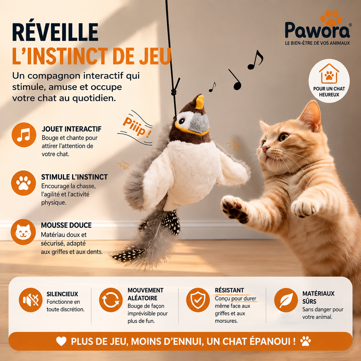 Balle Interactive Intelligente Pawora™ – Jouet rechargeable pour chiens & chats