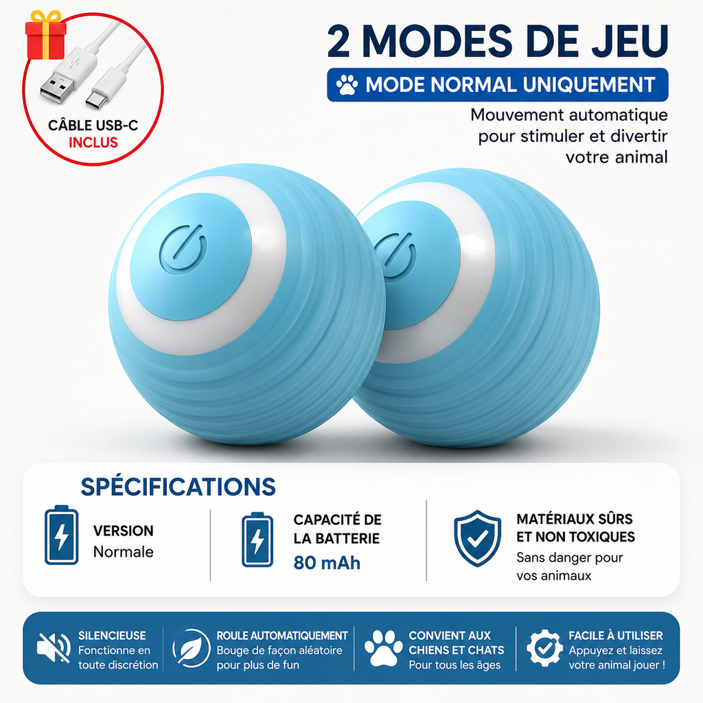 Balle Interactive Intelligente Pawora™ – Jouet rechargeable pour chiens & chats