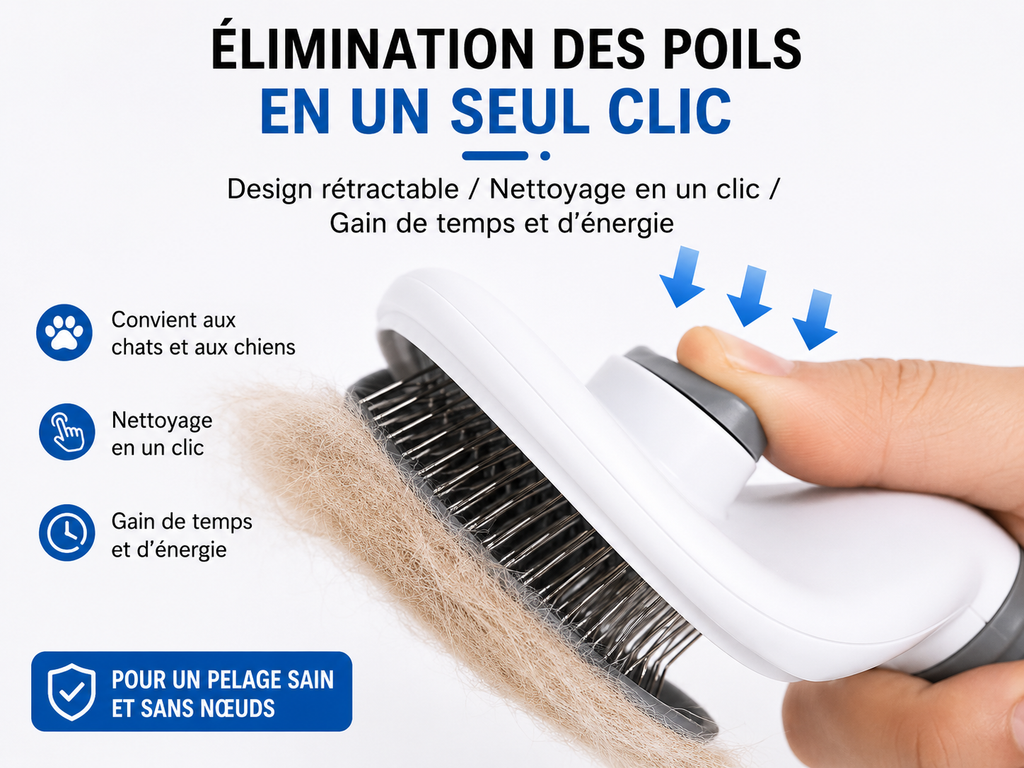 Brosse Autonettoyante pour Chien et Chat | Élimination Facile des Poils