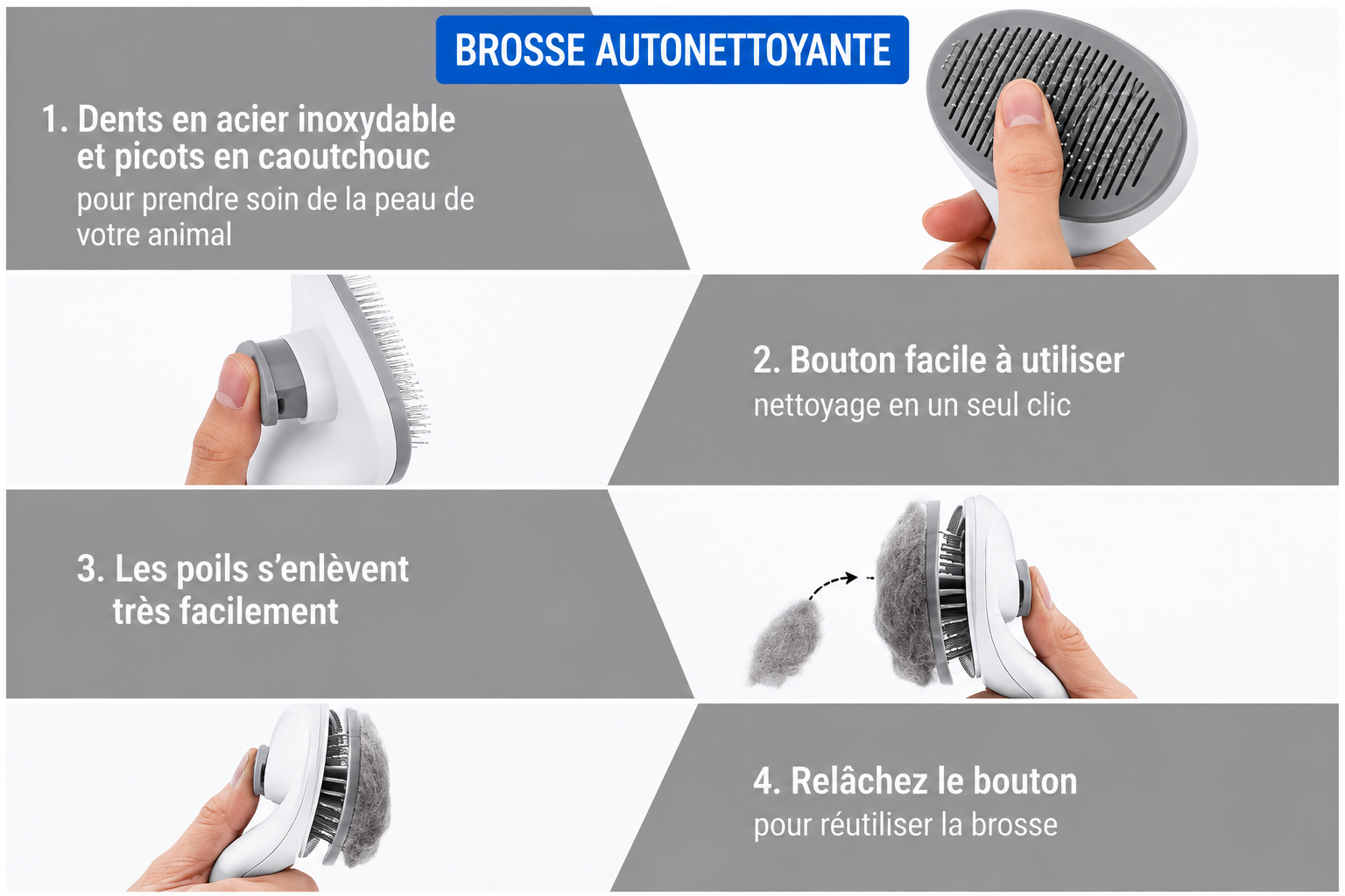 Brosse Autonettoyante pour Chien et Chat | Élimination Facile des Poils