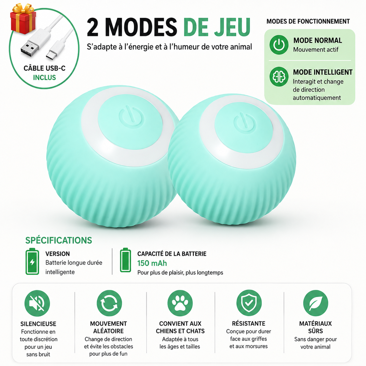 Balle Interactive Intelligente Pawora™ – Jouet rechargeable pour chiens & chats