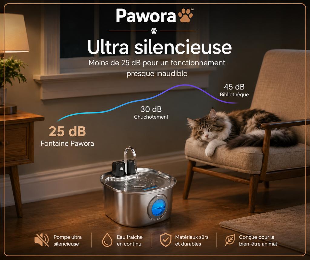 Fontaine à eau Pawora™ 3 L en acier inoxydable – Sans fil avec capteur intelligent