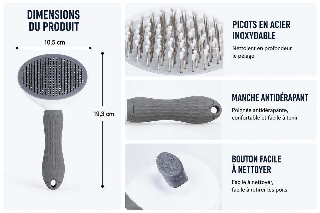 Brosse Autonettoyante pour Chien et Chat | Élimination Facile des Poils