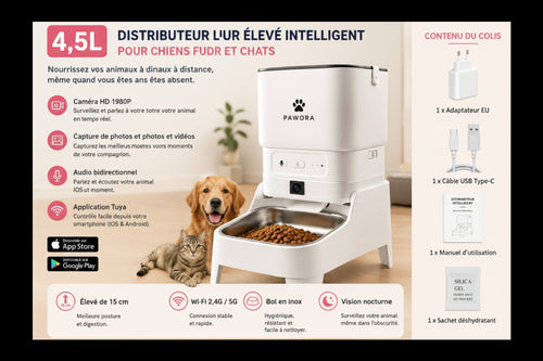Distributeur automatique intelligent avec caméra 1080P pour chiens & chats