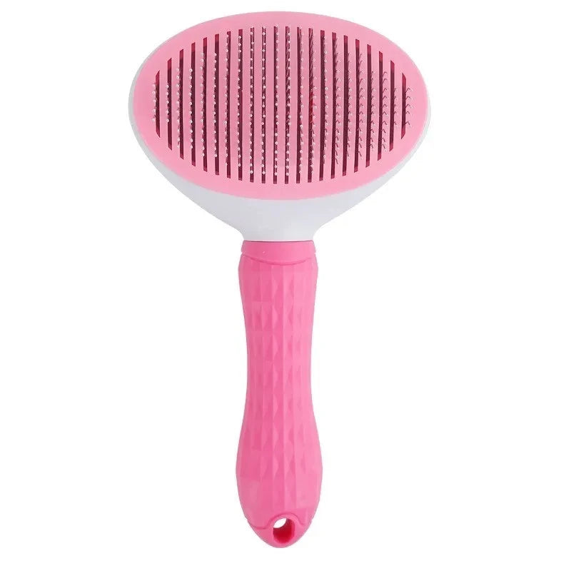 brosse autonettoyante rose pour chien et chat avec picot en acier inoxydable