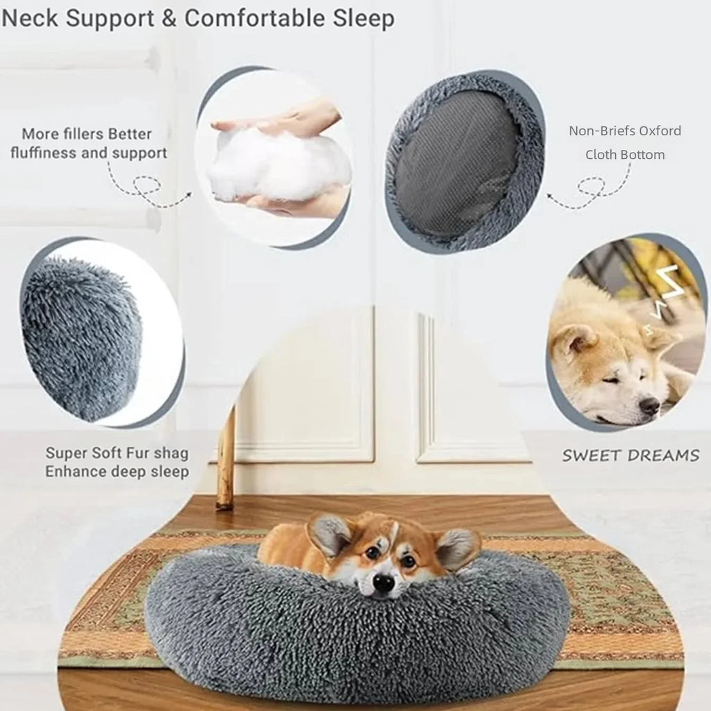 40-90cm 6 Groottes Ronde Troeteldierbed Vir Groot Hondebed Super Sagte Katbed Plaasdierbed Vir Medium Hondehuis Winter Warm Slaapplek