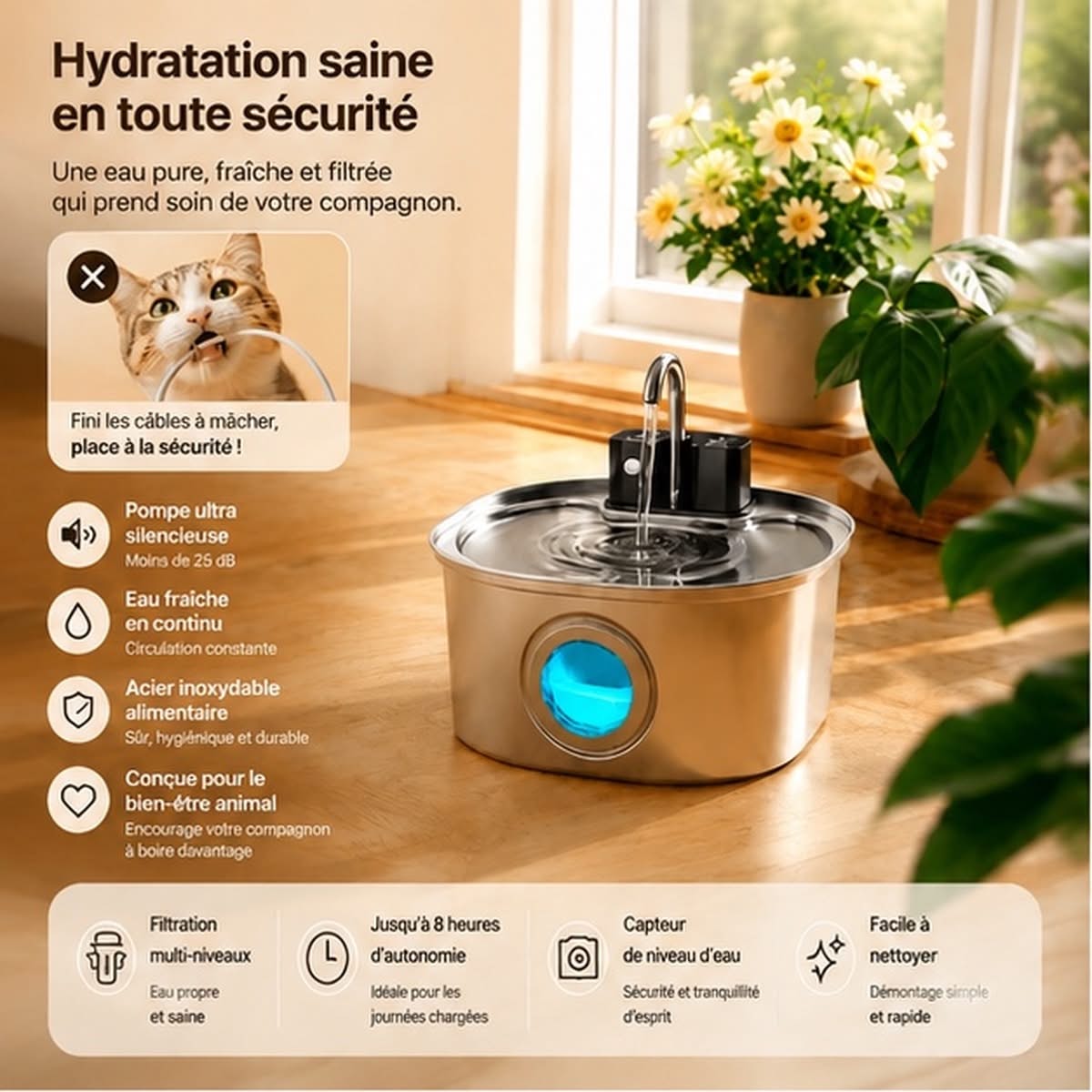 fontaine à eau en inox pour chiens et chats - PaworaFlow